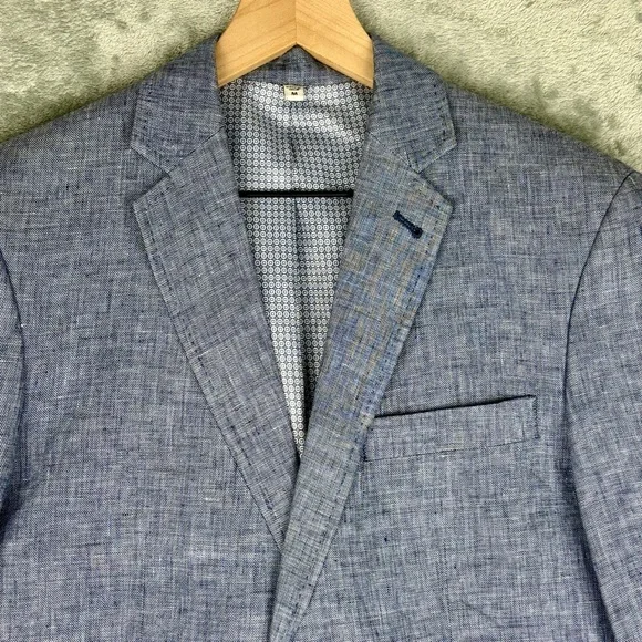 Murano Baird McNutt Linen Blazer Mens Medium Blue Two Button Sport Coat - Picture 5 of 12